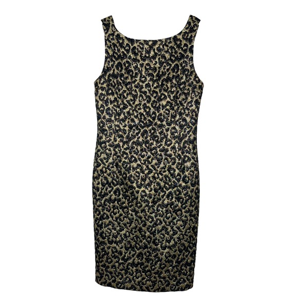 Michael Kors Italy Runway Gold Metallic Silk Wool Leopard Print Dress Sz 10 - Picture 1 of 7